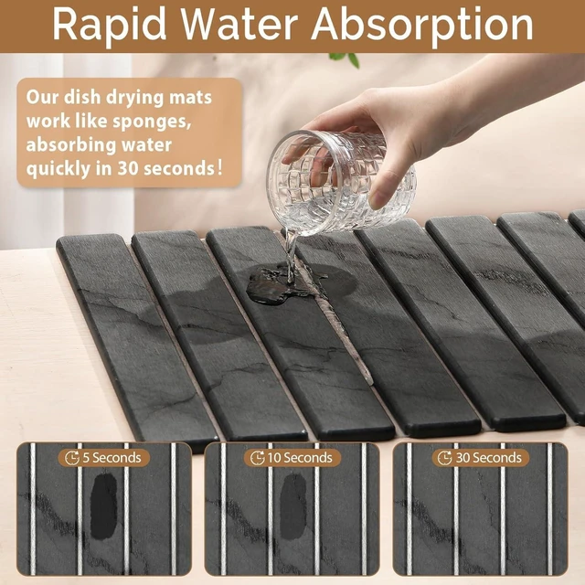 Alt view image 5 of 7 - Large Stone Dish Drying Mat for Kitchen Counter, Quick Dry Stone Dishes/Bath Mats,Foldable Water Absorbing Diatomaceous Earth Drying Organizer Pad for Plate Rack Bottles Utensils(Dark Gray 24"×16")