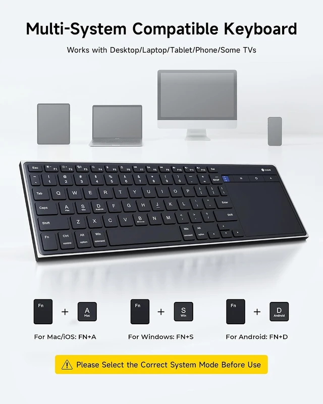 Alt view image 2 of 7 - K5S Bluetooth Keyboard with Touchpad, Wireless & Wired Keyboard