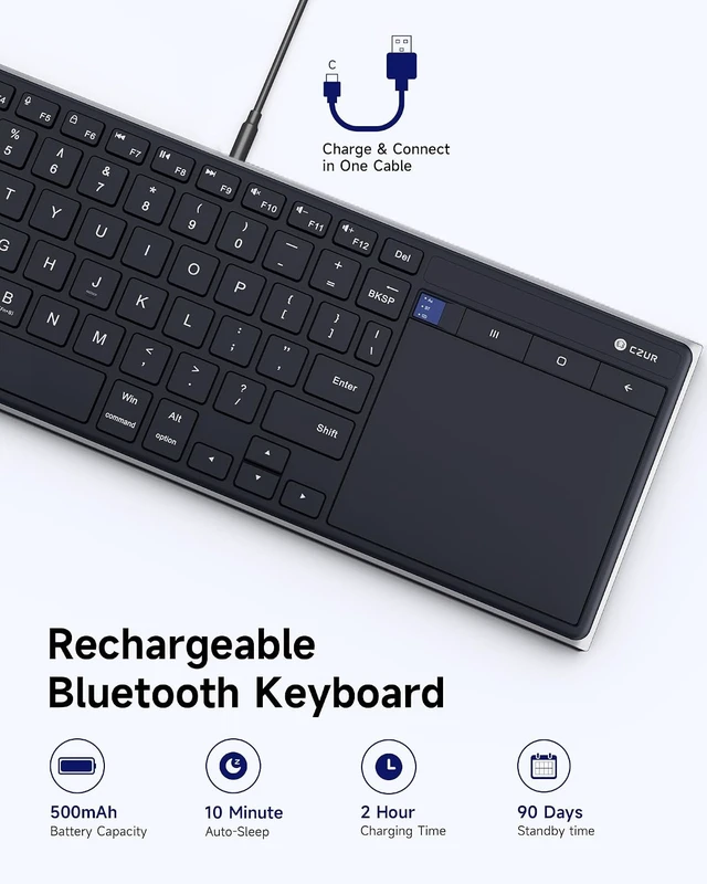 Alt view image 6 of 7 - K5S Bluetooth Keyboard with Touchpad, Wireless & Wired Keyboard