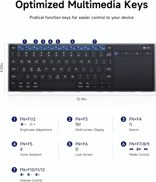 Alt view image 7 of 7 - K5S Bluetooth Keyboard with Touchpad, Wireless & Wired Keyboard