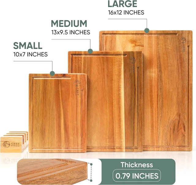 Alt view image 3 of 6 - Acacia Wood Cutting Board (Set of 3) Wooden Cutting Boards for Kitchen, Chopping and Serving, Non Plastic Bamboo Alternative, Hostess Gifts for Christmas, Thanksgiving, New Year