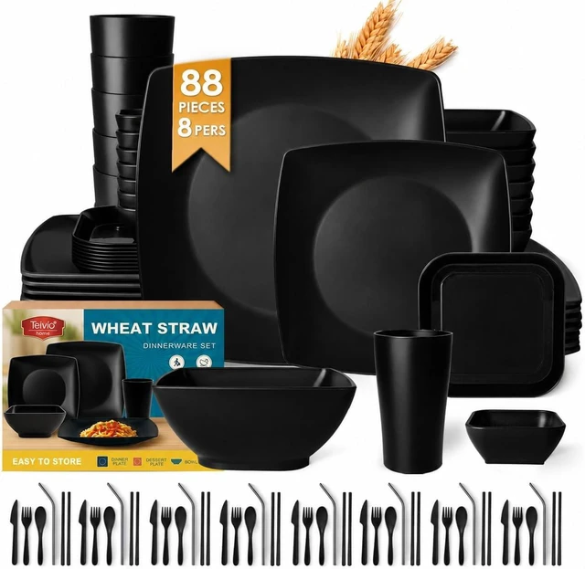 Main image of 88-piece Flatware Plates and Bowls Sets for 8,Kitchen Dinnerware Set
