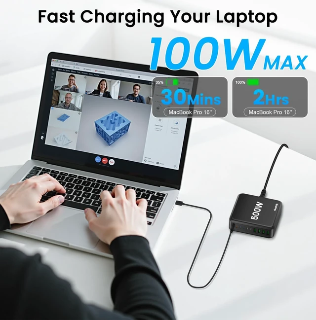 Alt view image 3 of 7 - USB C Charging Station, 500W USB C Charger Block 10 Port Fast Charger 100W PD USB-C Charging Station Hub for MacBook Pro/Air/iPad Pro/iPhone 17e/17/16/15/14/13/Pro Max/ Galaxy Note (Black)