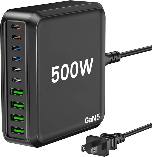 Main image of USB C Charging Station, 500W USB C Charger Block 10 Port Fast Charger 100W PD USB-C Charging Station Hub for MacBook Pro/Air/iPad Pro/iPhone 17e/17/16/15/14/13/Pro Max/ Galaxy Note (Black)