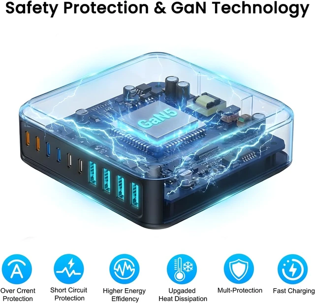 Alt view image 6 of 7 - USB C Charging Station, 500W USB C Charger Block 10 Port Fast Charger 100W PD USB-C Charging Station Hub for MacBook Pro/Air/iPad Pro/iPhone 17e/17/16/15/14/13/Pro Max/ Galaxy Note (Black)
