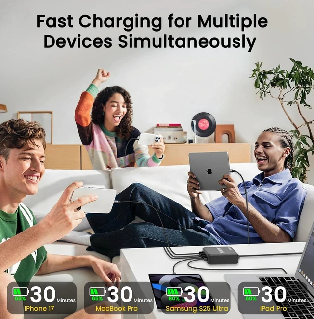 Alt view image 5 of 7 - USB C Charging Station, 500W USB C Charger Block 10 Port Fast Charger 100W PD USB-C Charging Station Hub for MacBook Pro/Air/iPad Pro/iPhone 17e/17/16/15/14/13/Pro Max/ Galaxy Note (Black)