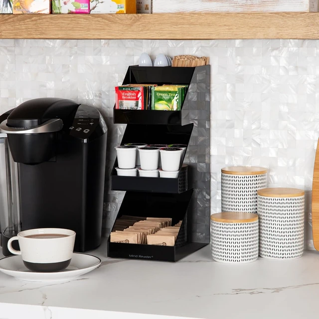 Alt view image 2 of 6 - Coffee Tea Utensil and Condiment Station, Countertop Organizer, Coffee Bar, Kitchen, Acrylic, Black