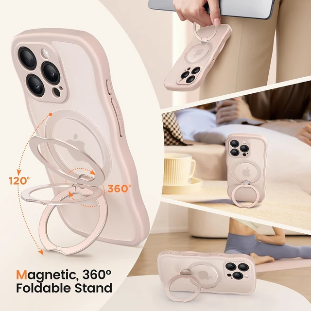 Alt view image 5 of 7 - for iPhone 16 Pro Max Case with Magnetic Stand, Rose Gold