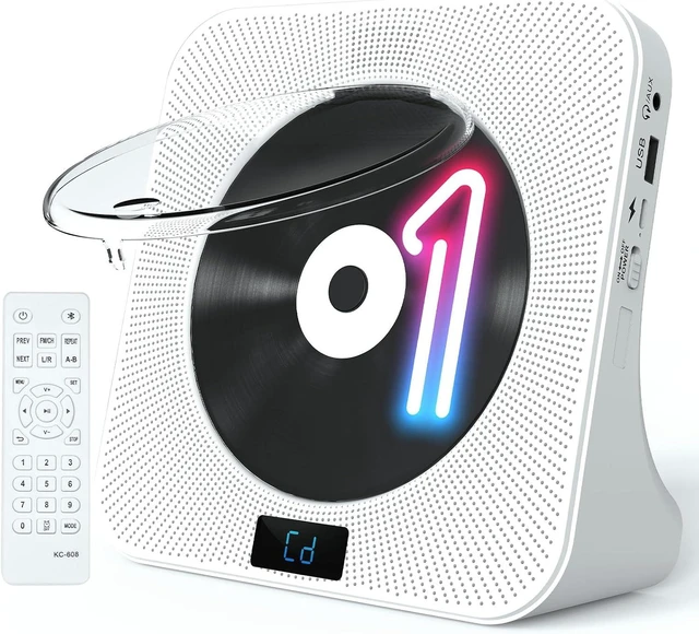 Main image of Desktop CD Player Portable with Bluetooth - CD Players for Home with HiFi Speakers, FM Radio, Remote Control, LED Screen Display, Support CD/Bluetooth/USB/AUX, White CD Player for Gift