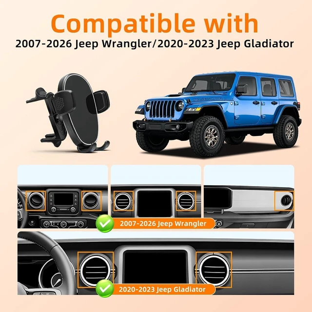 Alt view image 2 of 7 - Phone Holder for Jeep Wrangler (2007-2025 2026) / Gladiator (2020-2022 2023), Car Phone Mount for Round Vent - 360° Rotatable & Adjustable - Hands Free Cellphone Automobile Cradle, Car Accessories