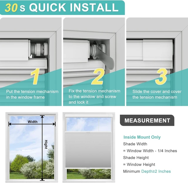 Alt view image 6 of 7 - No Drill Custom Top Down Bottom Up Cellular Shades, No Tools Custom Blackout Window Shades for Home,Thermal Insulation Room Darkening Honeycomb Blinds for Bedroom,Office,Living Room
