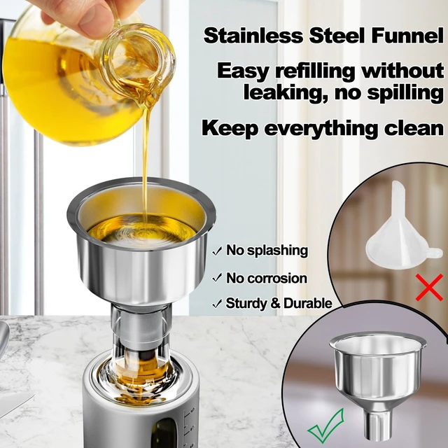 Alt view image 6 of 7 - Oil Dispenser Bottle, 4 Pack Glass Olive Oil Dispenser Bottle with Shelf, 17oz/500 ml Oil and Vinegar Dispenser Set Wrapped in Stainless Steel Shell with Pourers, Funnel & Pen and Tags