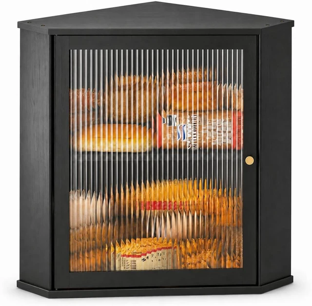 Main image of Wooden Corner Bread Box for Kitchen Countertop, Large, Black