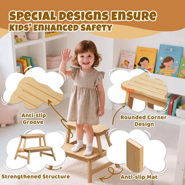 Alt view image 3 of 7 - Step Stool for Toddlers Kids Bathroom Kitchen 2-Step Stool Helper