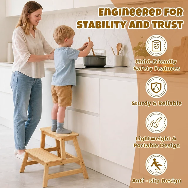 Alt view image 5 of 7 - Step Stool for Toddlers Kids Bathroom Kitchen 2-Step Stool Helper