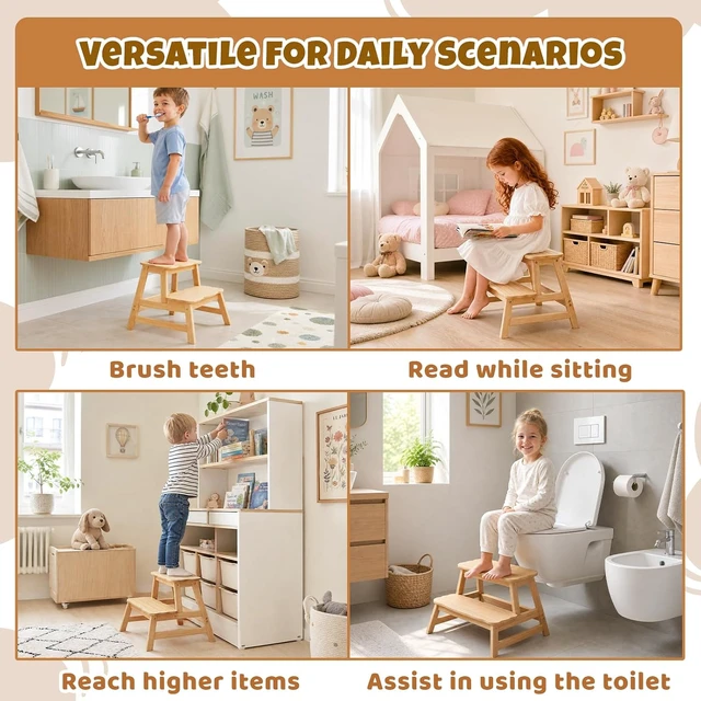Alt view image 6 of 7 - Step Stool for Toddlers Kids Bathroom Kitchen 2-Step Stool Helper