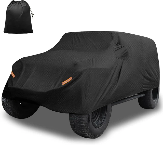 Main image of Car Cover for Jeep Wrangler JK JL YJ TJ 4 Door 2007-2021 Outdoor Waterproof Sun Rain Dust Wind Snow Protection w/Driver Door Zipper Black