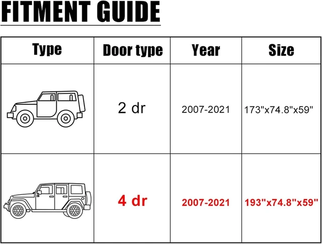 Alt view image 2 of 7 - Car Cover for Jeep Wrangler JK JL YJ TJ 4 Door 2007-2021 Outdoor Waterproof Sun Rain Dust Wind Snow Protection w/Driver Door Zipper Black