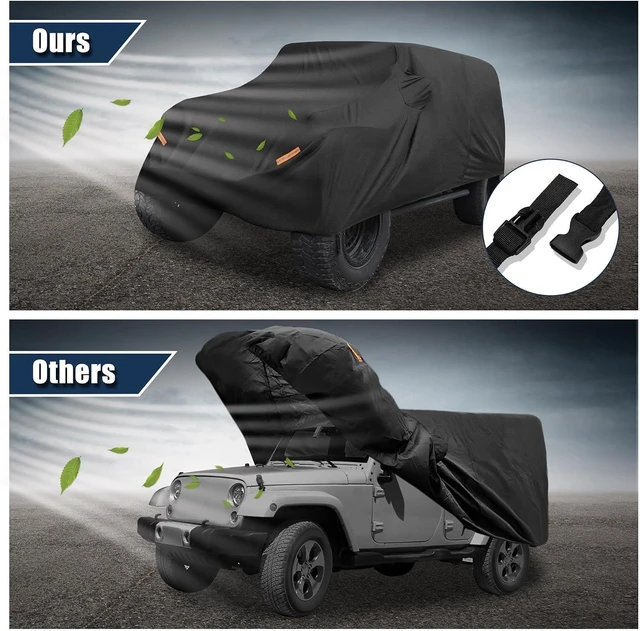 Alt view image 5 of 7 - Car Cover for Jeep Wrangler JK JL YJ TJ 4 Door 2007-2021 Outdoor Waterproof Sun Rain Dust Wind Snow Protection w/Driver Door Zipper Black