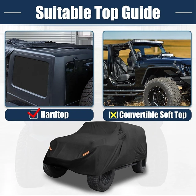 Alt view image 6 of 7 - Car Cover for Jeep Wrangler JK JL YJ TJ 4 Door 2007-2021 Outdoor Waterproof Sun Rain Dust Wind Snow Protection w/Driver Door Zipper Black