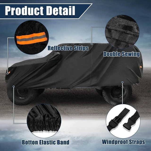 Alt view image 7 of 7 - Car Cover for Jeep Wrangler JK JL YJ TJ 4 Door 2007-2021 Outdoor Waterproof Sun Rain Dust Wind Snow Protection w/Driver Door Zipper Black