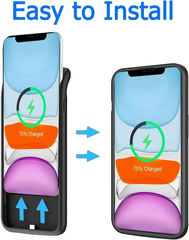 Alt view image 4 of 7 - Battery Case for iPhone 11, Upgraded 10000mAh High-Capacity Protective Rechargeable Extended Battery Charger Cover Compatible with iPhone 11 (6.1 inch) Wireless Charging Case Support Carplay - Black