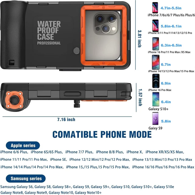 Alt view image 4 of 6 - 2026 Underwater Snorkeling Diving Phone Case for Phone 17/16/15/14/13/12Pro Max/Galaxy S26/S25/S24/S23.(50ft/15m) Professional Scuba Dive Waterproof Case Underwater Photo VideoBlack