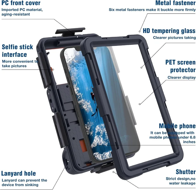 Alt view image 6 of 6 - 2026 Underwater Snorkeling Diving Phone Case for Phone 17/16/15/14/13/12Pro Max/Galaxy S26/S25/S24/S23.(50ft/15m) Professional Scuba Dive Waterproof Case Underwater Photo VideoBlack