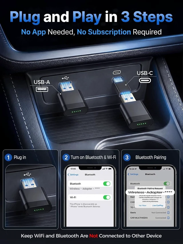 Alt view image 7 of 7 - Wireless CarPlay Adapter for iPhone & Android Auto USB Car Dongle