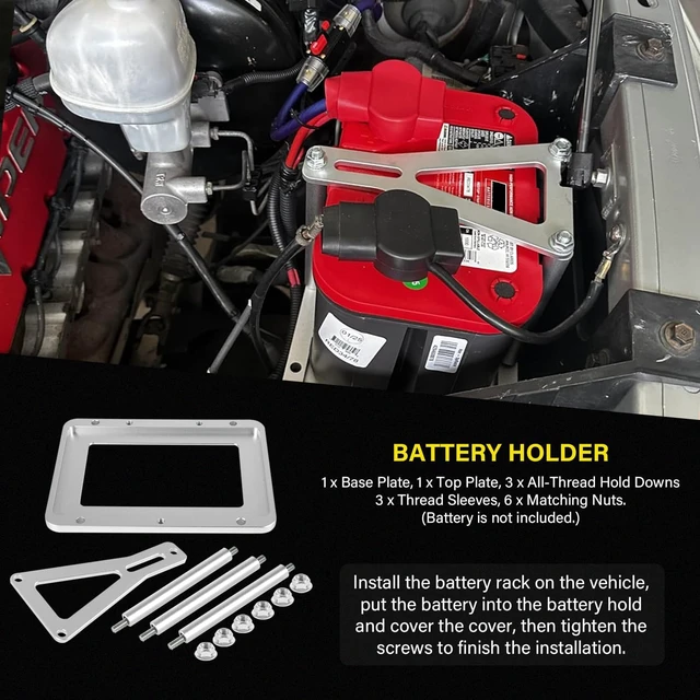 Alt view image 4 of 7 - Universal Battery Tray Hold Down Trunk Relocation Box - Billet Aluminum Battery Mount Compatible with Optima Race Racing Mount Red/Yellow/Blue Top 34, 34/78, D34, D34/78, 34M, D34M