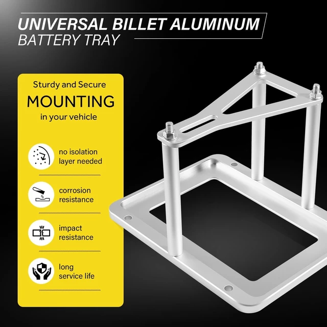 Alt view image 5 of 7 - Universal Battery Tray Hold Down Trunk Relocation Box - Billet Aluminum Battery Mount Compatible with Optima Race Racing Mount Red/Yellow/Blue Top 34, 34/78, D34, D34/78, 34M, D34M