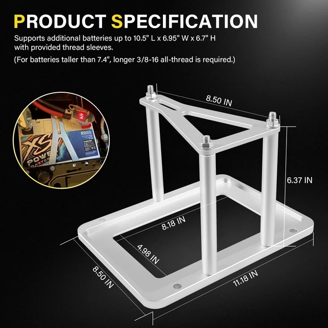 Alt view image 6 of 7 - Universal Battery Tray Hold Down Trunk Relocation Box - Billet Aluminum Battery Mount Compatible with Optima Race Racing Mount Red/Yellow/Blue Top 34, 34/78, D34, D34/78, 34M, D34M