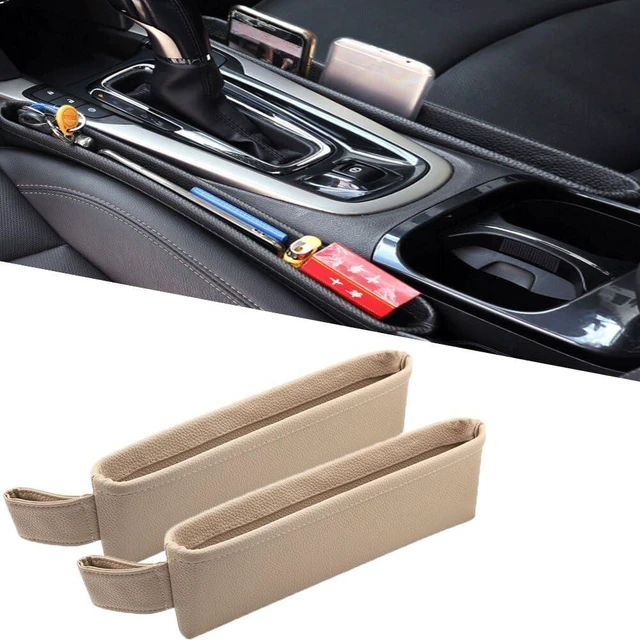 Main image of Car Seat Pockets PU Leather Car Console Side Organizer Seat Catcher Holders Compatible with Phone Key Wallet Phone Sunglasses 2 Pack (Beige)