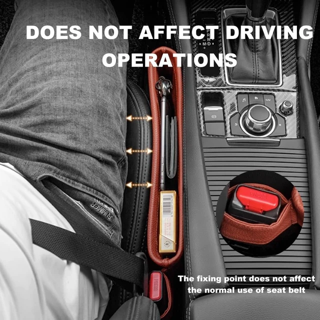 Alt view image 2 of 7 - Car Seat Pockets PU Leather Car Console Side Organizer Seat Catcher Holders Compatible with Phone Key Wallet Phone Sunglasses 2 Pack (Beige)