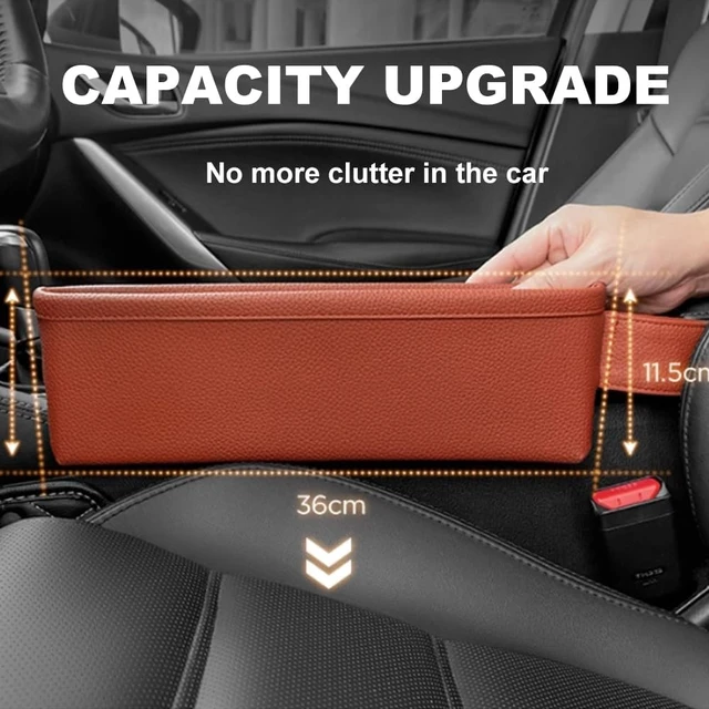 Alt view image 4 of 7 - Car Seat Pockets PU Leather Car Console Side Organizer Seat Catcher Holders Compatible with Phone Key Wallet Phone Sunglasses 2 Pack (Beige)