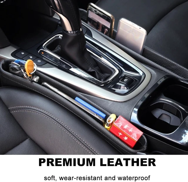 Alt view image 6 of 7 - Car Seat Pockets PU Leather Car Console Side Organizer Seat Catcher Holders Compatible with Phone Key Wallet Phone Sunglasses 2 Pack (Beige)
