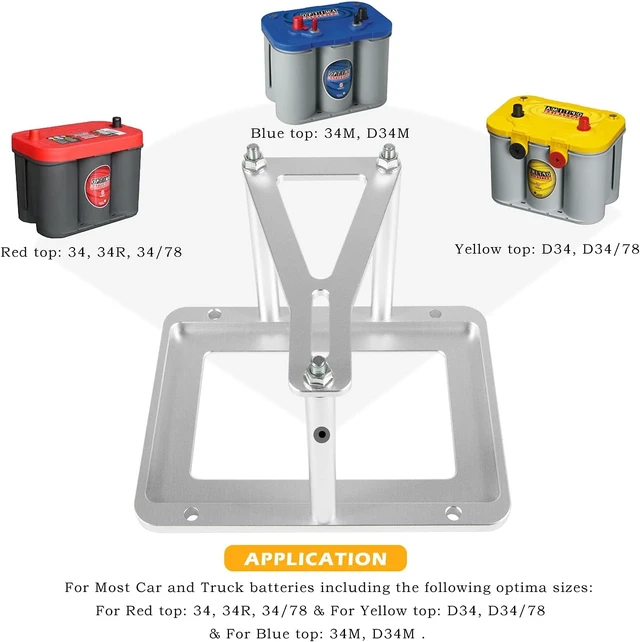 Alt view image 2 of 7 - Universal Battery Tray Hold Down Trunk battery Relocation Box Billet Aluminum 551181 For Optima Race Racing Mount Red Yellow Blue Top 34 34/78 D34 D34/78 34M D34M Battery Mount