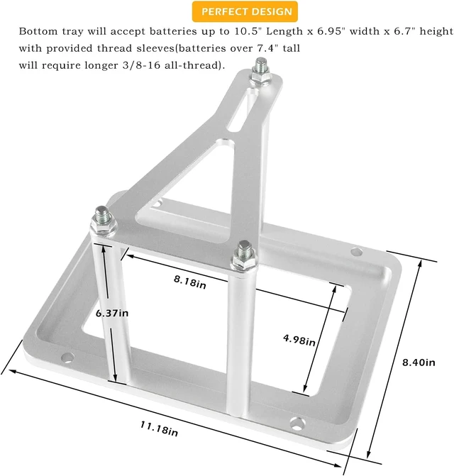 Alt view image 3 of 7 - Universal Battery Tray Hold Down Trunk battery Relocation Box Billet Aluminum 551181 For Optima Race Racing Mount Red Yellow Blue Top 34 34/78 D34 D34/78 34M D34M Battery Mount