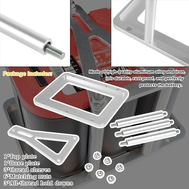 Alt view image 4 of 7 - Universal Battery Tray Hold Down Trunk battery Relocation Box Billet Aluminum 551181 For Optima Race Racing Mount Red Yellow Blue Top 34 34/78 D34 D34/78 34M D34M Battery Mount