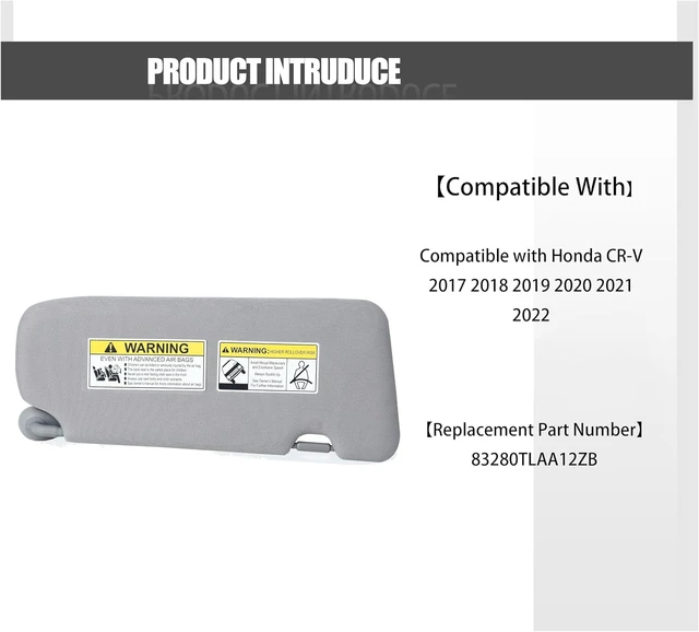 Alt view image 3 of 7 - Driver Left Side Sun Visor for Honda CRV 2017-2022 Sunshade Gray