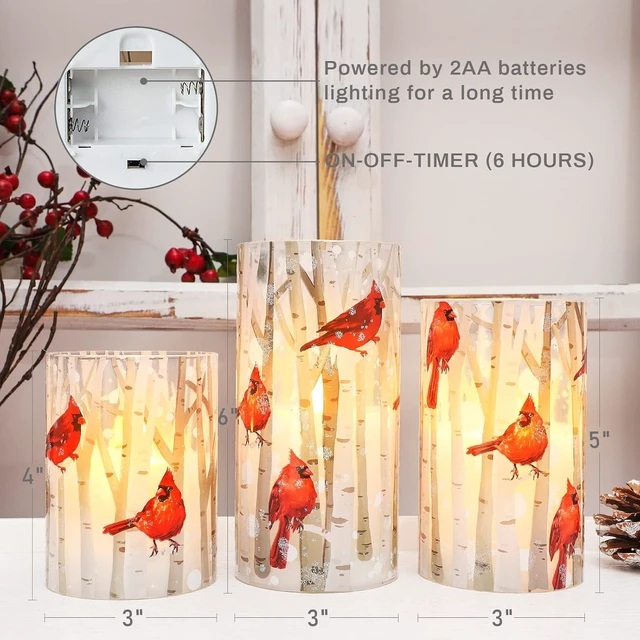 Alt view image 3 of 7 - Christmas Flameless Candles with Remote, Cardinal Theme