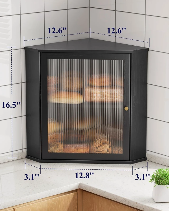 Alt view image 2 of 7 - Wooden Corner Bread Box for Kitchen Countertop, Large, Black