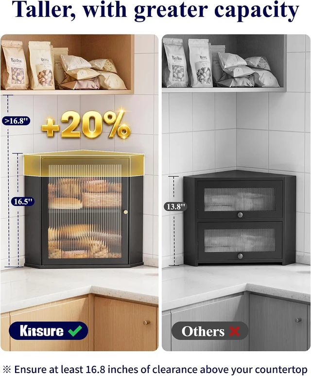 Alt view image 7 of 7 - Wooden Corner Bread Box for Kitchen Countertop, Large, Black