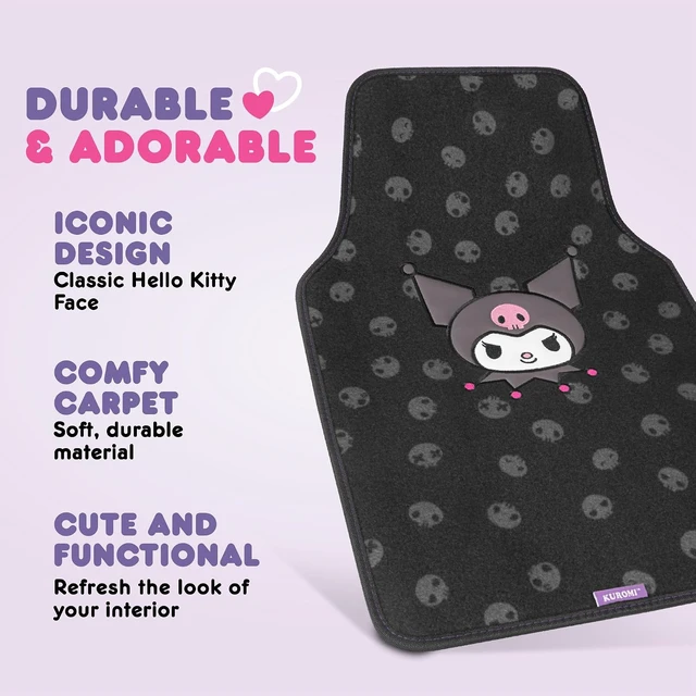Alt view image 4 of 7 - Kuromi Carpet Car Floor Mats - Universal Fit for Cars, SUVs & Trucks - Black with Kuromi Print & Purple, Pink Accents - Front & Rear Set, 4 Piece
