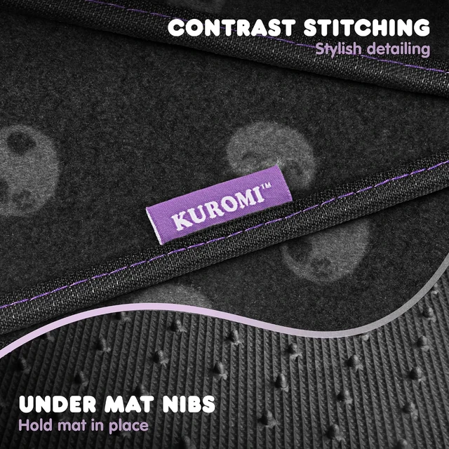 Alt view image 6 of 7 - Kuromi Carpet Car Floor Mats - Universal Fit for Cars, SUVs & Trucks - Black with Kuromi Print & Purple, Pink Accents - Front & Rear Set, 4 Piece