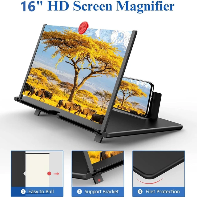 Alt view image 2 of 7 - 16" Screen Magnifier,3D HD Mobile Phone Magnifier Projector Screen Enlarger for Movies, Videos, and Gaming,Foldable Cell Phone Stand with Screen Amplifier,Gifts for Mom Dad(Black, 16inch)