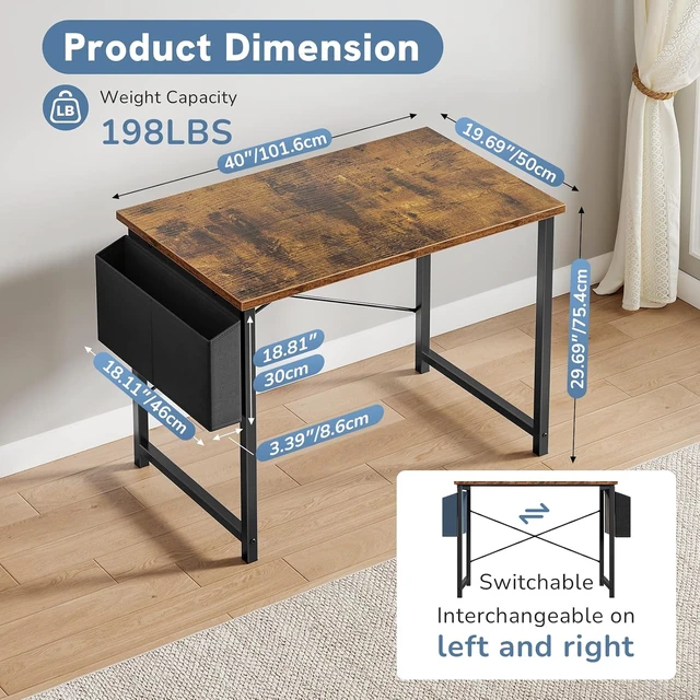 Alt view image 3 of 7 - 40" Small Computer Desk Home Office Desk, Gaming Desks, Brown
