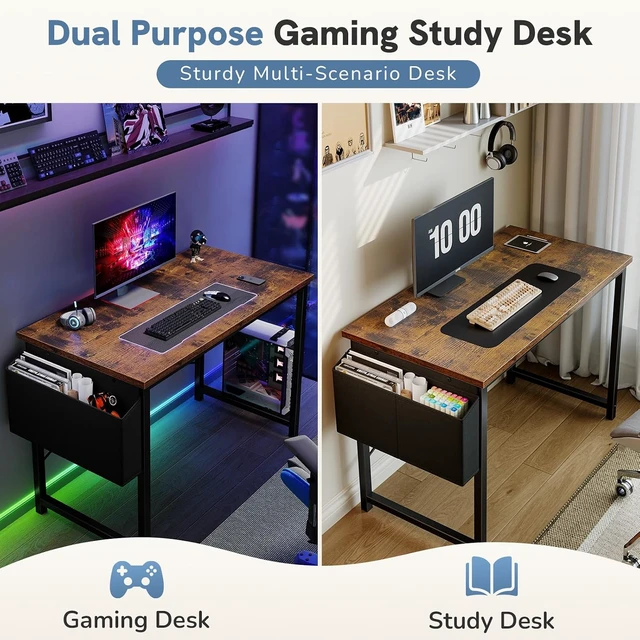 Alt view image 4 of 7 - 40" Small Computer Desk Home Office Desk, Gaming Desks, Brown
