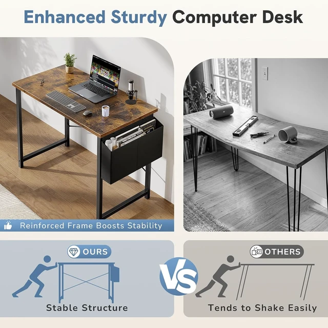 Alt view image 5 of 7 - 40" Small Computer Desk Home Office Desk, Gaming Desks, Brown