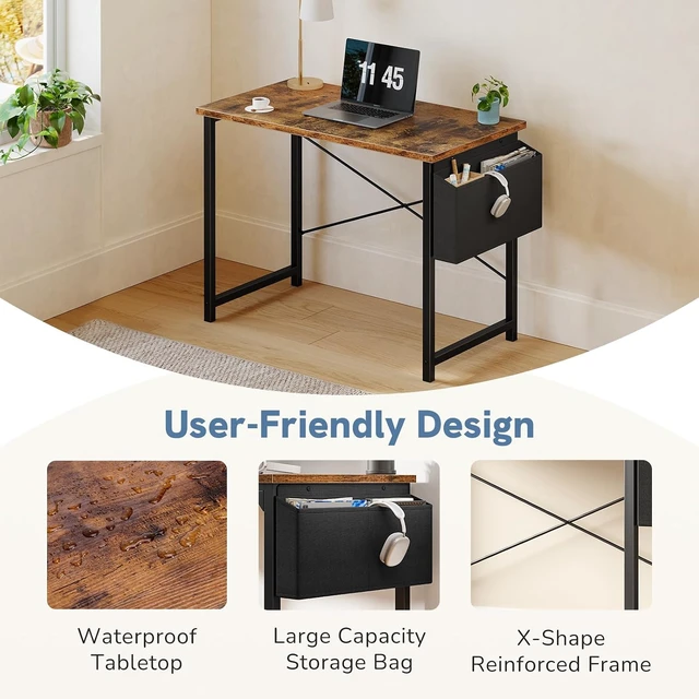 Alt view image 6 of 7 - 40" Small Computer Desk Home Office Desk, Gaming Desks, Brown